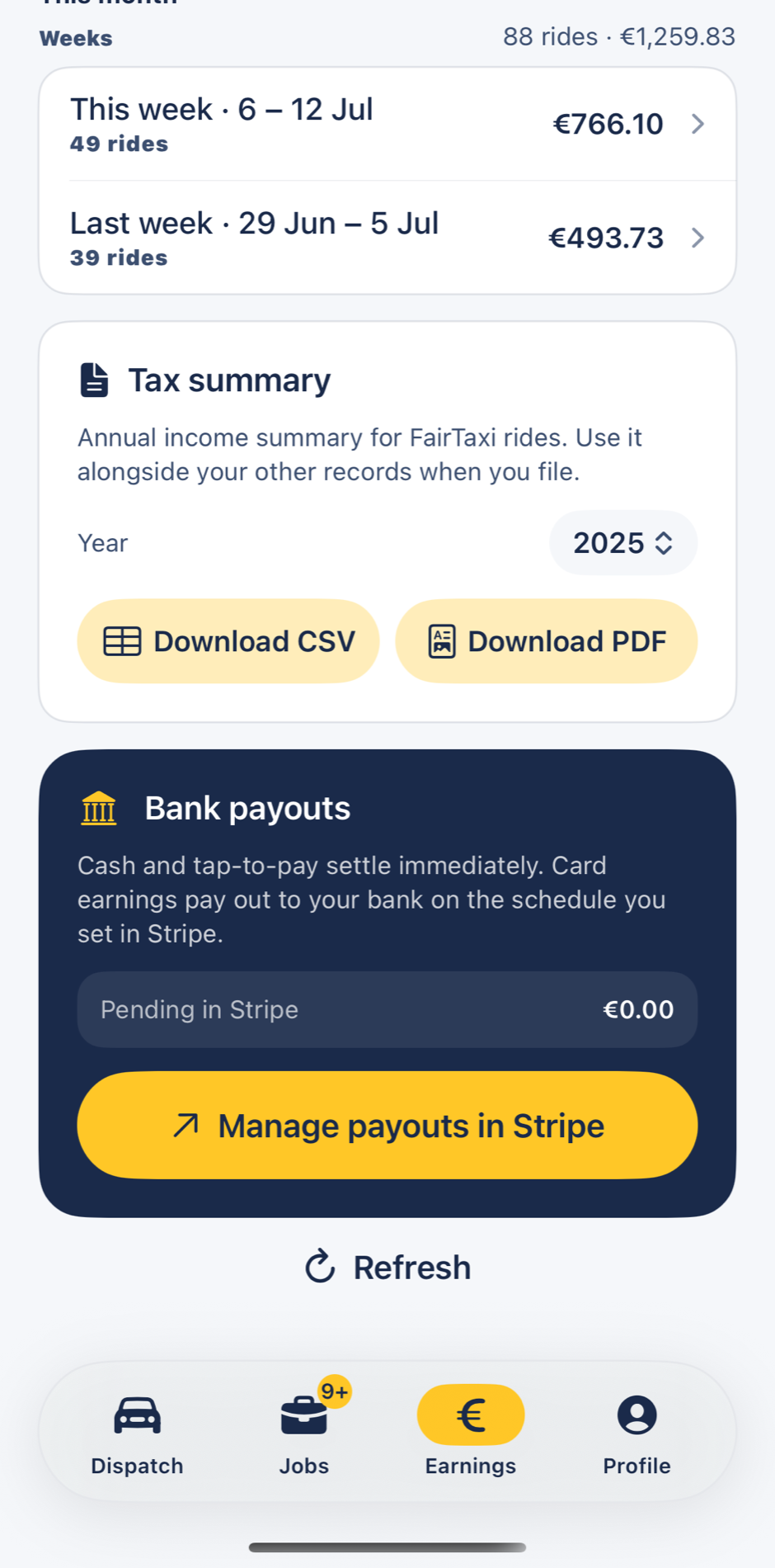 Driver · earnings: FairTaxi on iPhone