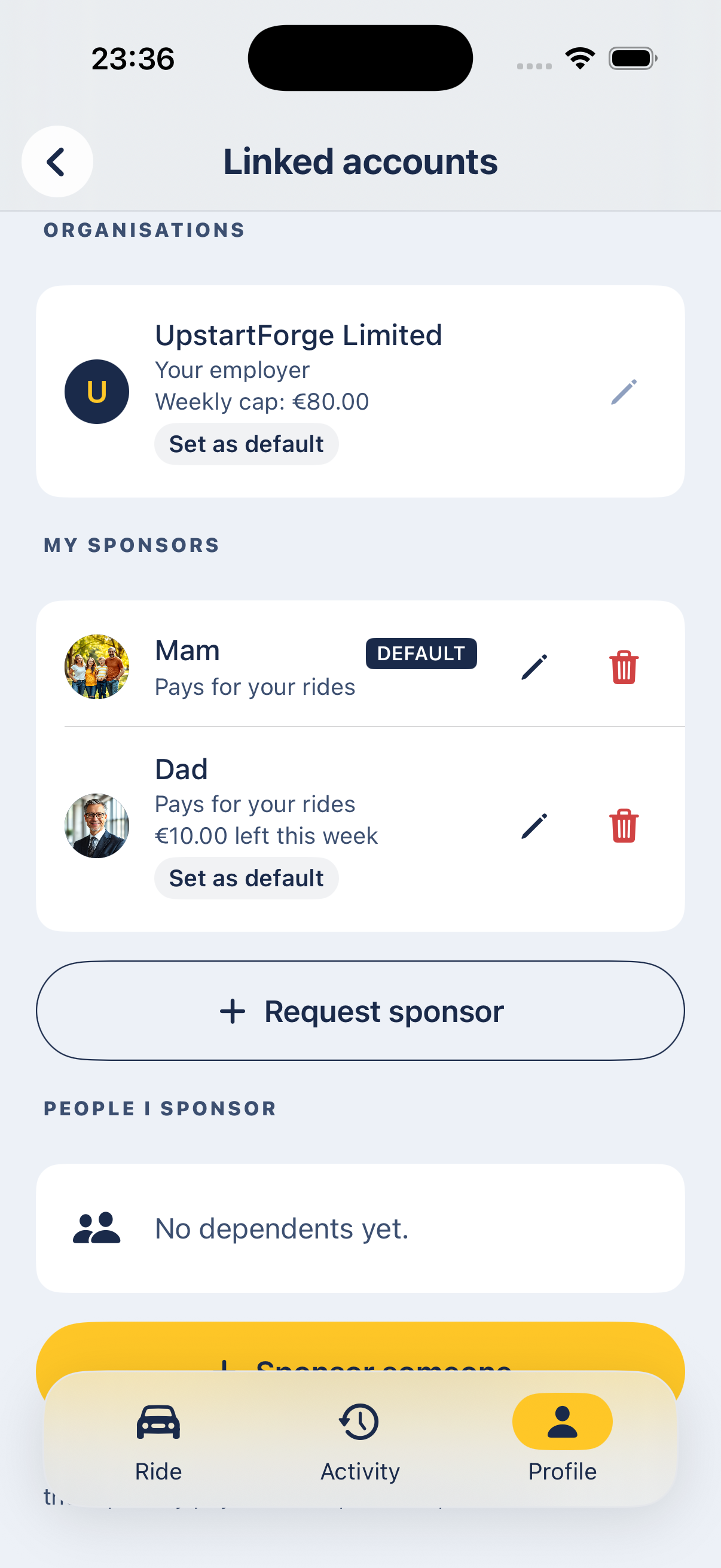 Rider · paying: FairTaxi on iPhone